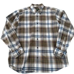 Eddie Bauer Men's Plaid Relaxed Fit Button Down Shirt Brown Blue 100% Cotton M